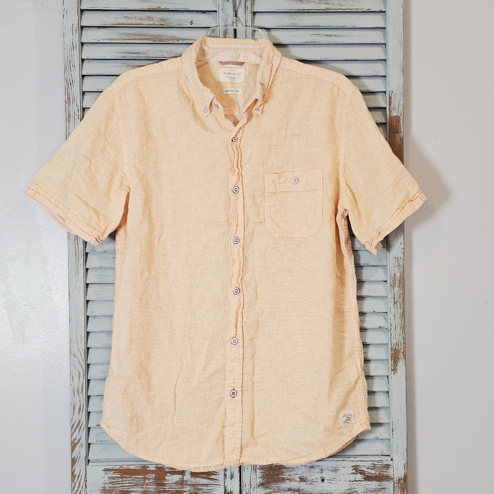 WEATHERPROOF VINTAGE Med Tangerine Plaid Washable Linen Blend Button Down Shirt